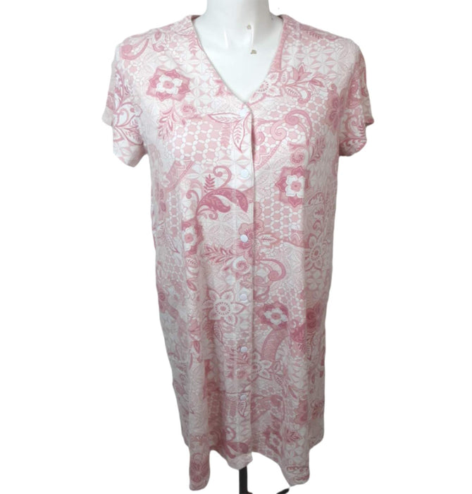 Miss Elaine Women's Pink Floral Button Up Gown (Size: L)