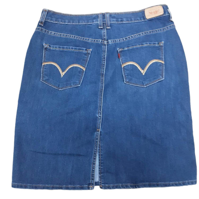 Levi's Women's Dark Wash Denim Jean Midi Skirt (Size: 10)