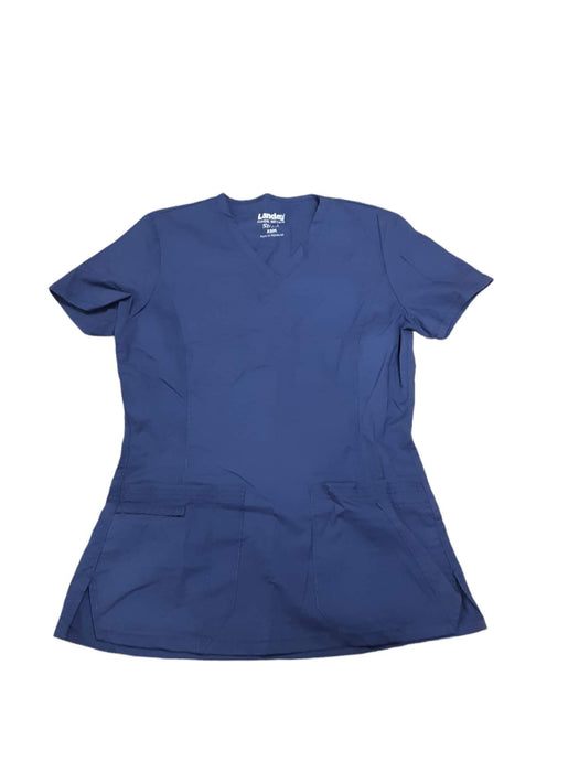 Landau Women's Blue 4-Pocket V-Neck Classic Fit Solid Scrub Top (Size: XSM)