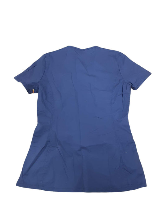 Landau Women's Blue 4-Pocket V-Neck Classic Fit Solid Scrub Top (Size: XSM)