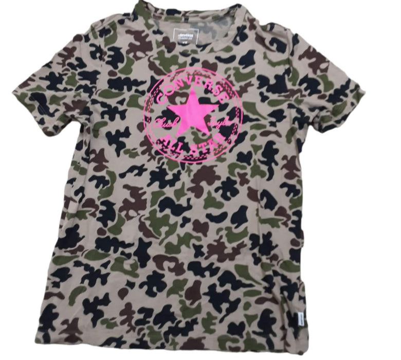 Converse Girls Green Camo Classic Fit Tee Top  (Size: XS)