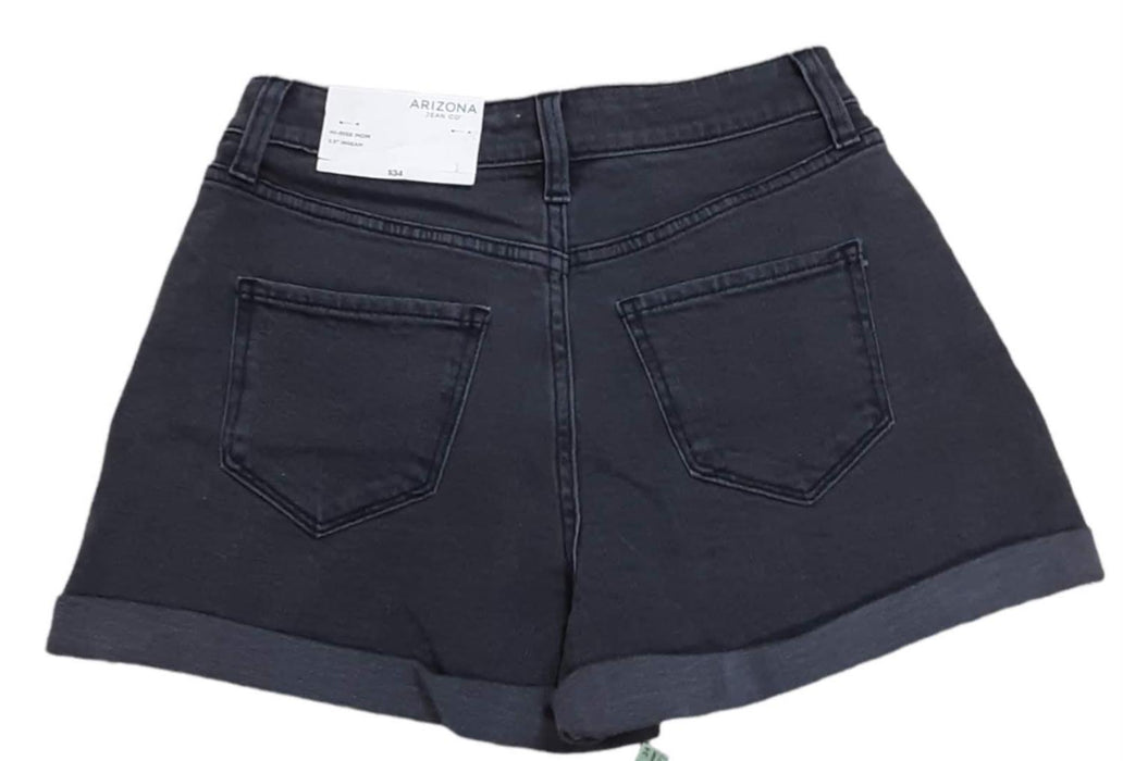 Arizona Juniors Girls Faded Black Denim Hi-Rise Mom Shorts (Size: 3)