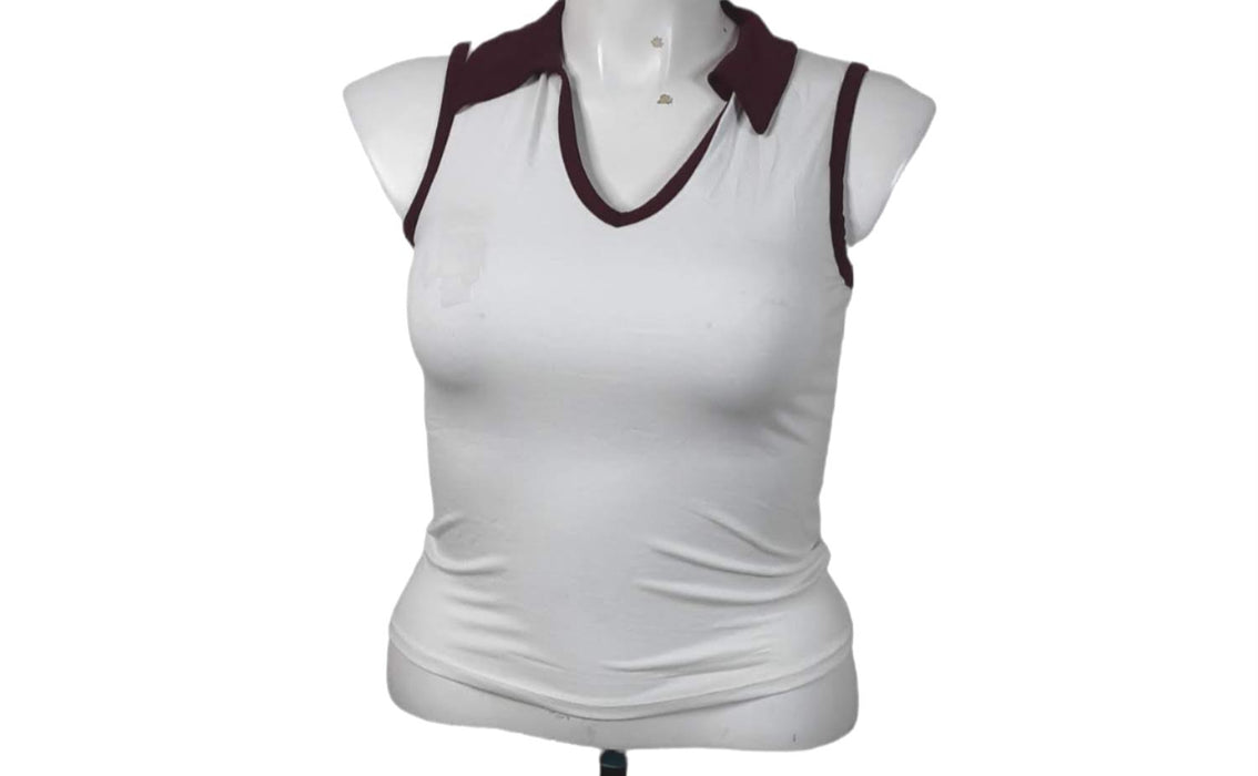 Arizona Women's White/Burgundy Sleeveless V-Neck Top (Size: S)