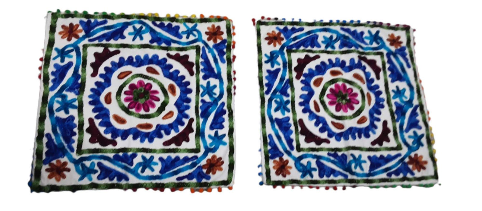 Handmade White Indian Designer Home Decor Floral Cotton Pillowcase Set (16 X 16)