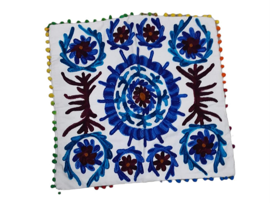 Handmade White Indian Designer Home Decor Floral Cotton Pillowcase (16 X 16)