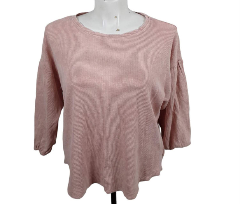 Time & Tru Women's Pink Long Sleeve Causal Waffle Top (Size: XXL/20)