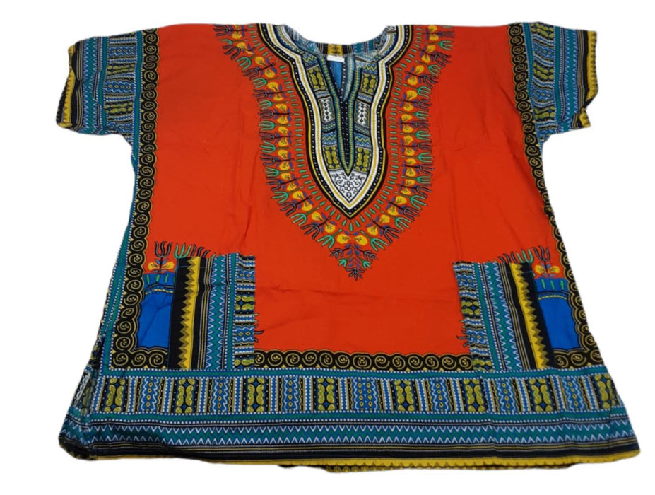 Big mama Women's Orange V-Neck African Culture Dashiki Top (Size: XL)