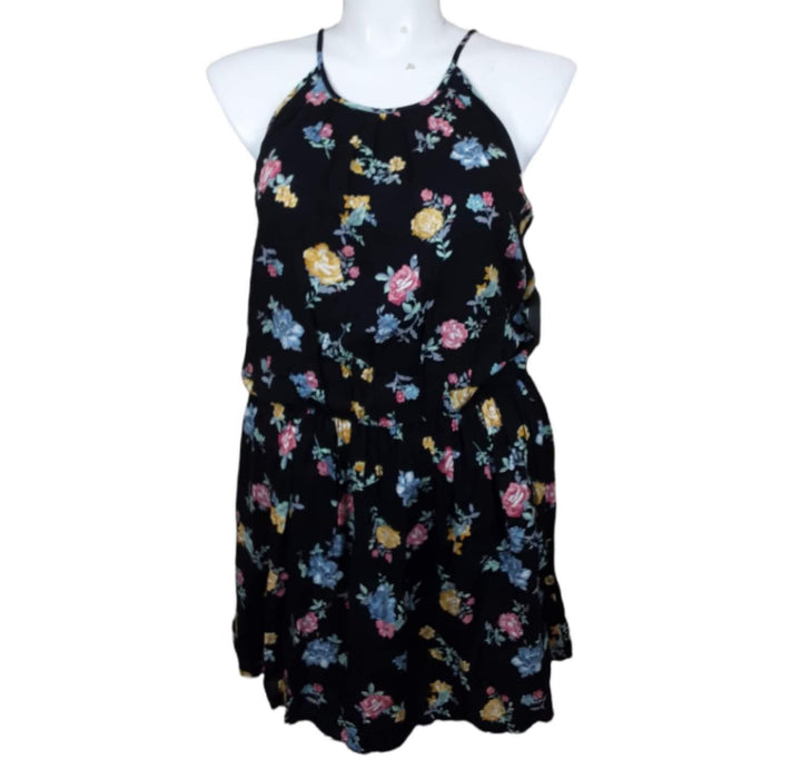 Decree Women's Black Floral Halter Neck Sleeveless Dress (Size: XL)