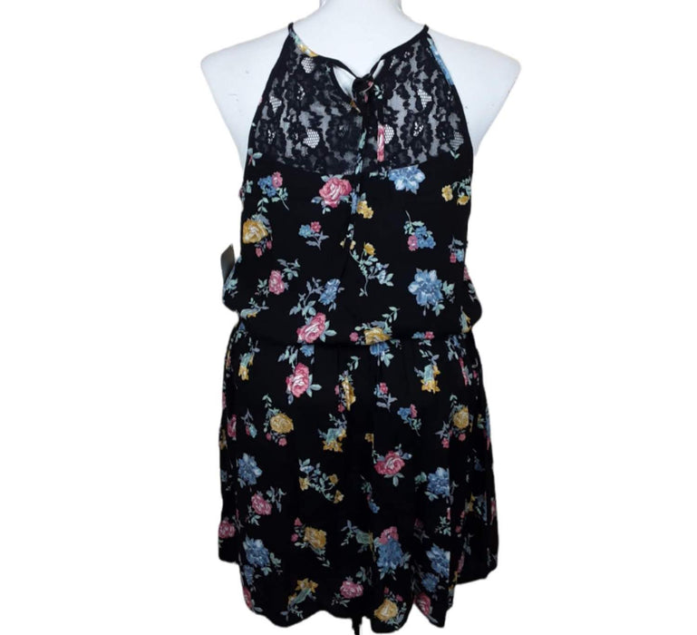 Decree Women's Black Floral Halter Neck Sleeveless Dress (Size: XL)