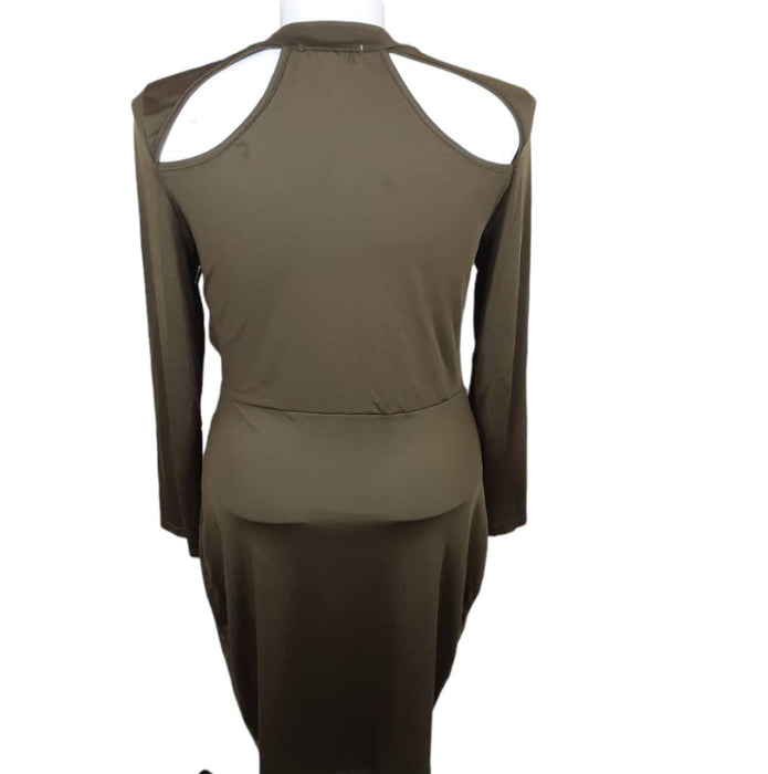 Biubiu Women's Olive Green Long Sleeve Dress (Size: XL)