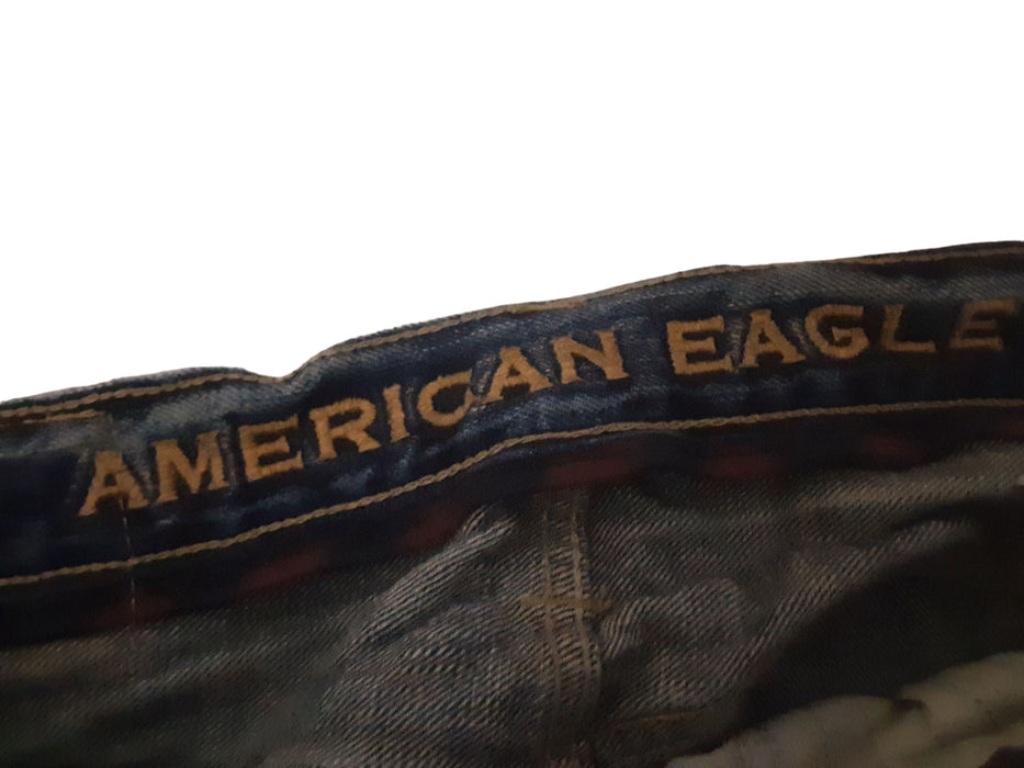 American Eagle Mens Low Rise Bootcut Distress Med Wash Jean Blue (Size: 32 x 30)