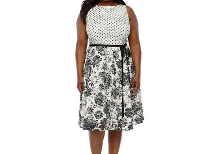 Danny & Nicoles Women's White Polka Dot & Floral Dress (Size: 24W)