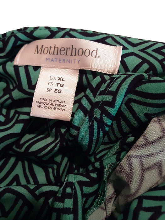 Motherhood Maternity Women's V-Neck Wraparound Dress Green Black (Size: XL)