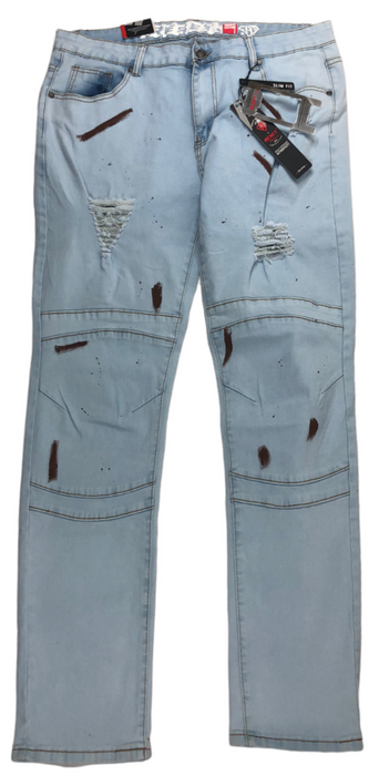 Rest Designer Distressed Slim Fit  Jeans Light Wash Blue Men's (Size: 38 x 32)