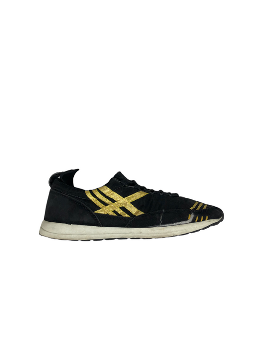 Feethit Black Gold Suede Leather Walking Running Shoes Women (Size: 9) F-1661751