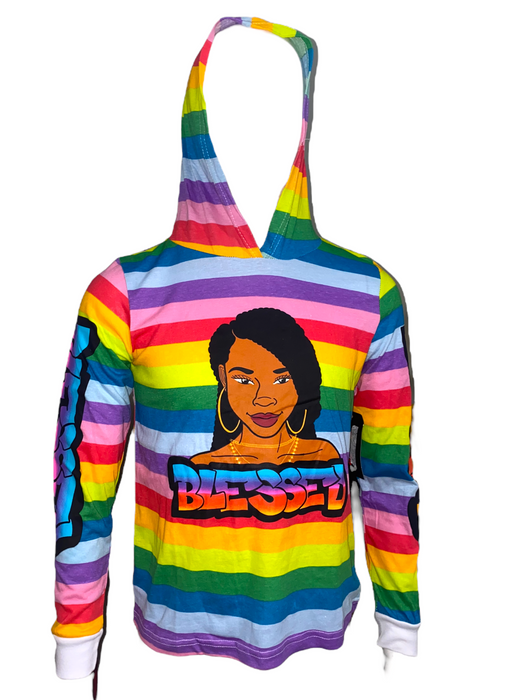 On Fire Girls Multicolor Striped "Blessed" Hooded Shirts