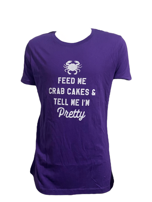 Next Level Women's Purple "Feed Me Crab Cakes & Tell Me I'm Pretty" T-Shirt
