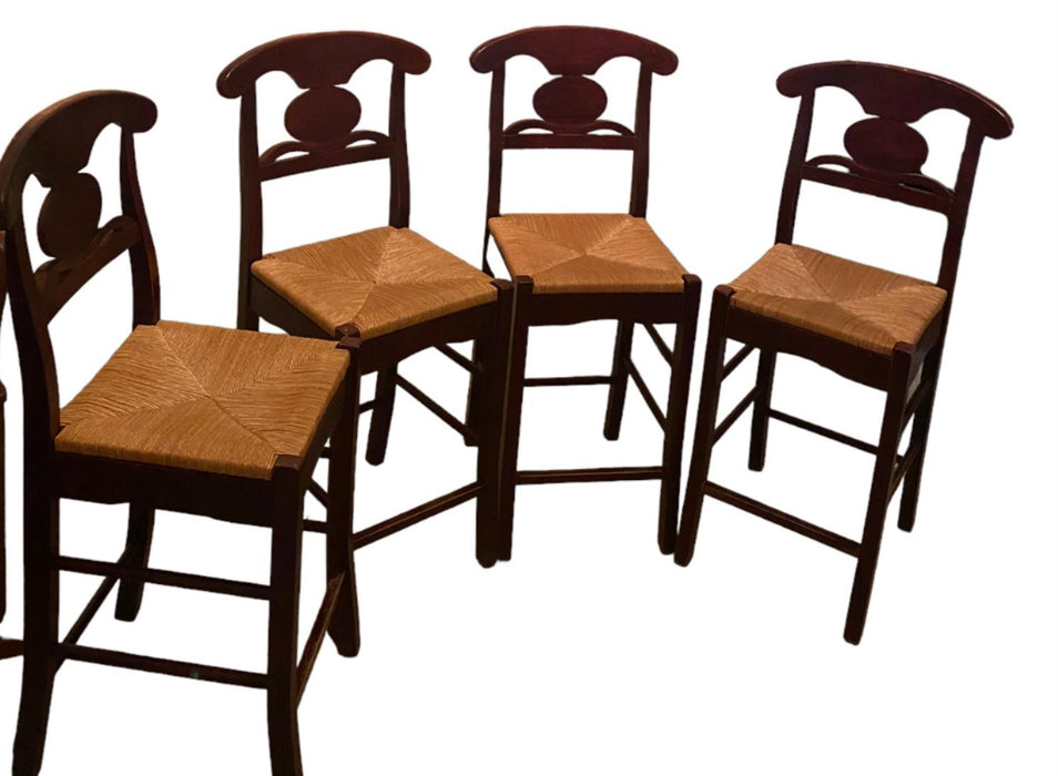 Napoleon Cherry Wood Highback Counter Stools w/ Rush Seating (Set of 4)