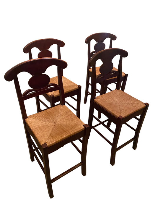 Napoleon Cherry Wood Highback Counter Stools w/ Rush Seating (Set of 4)