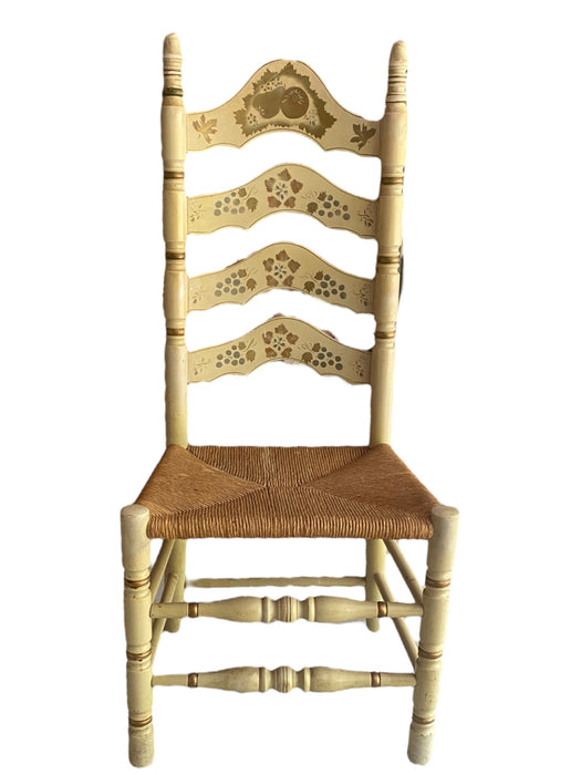 High LadderBack Hitchcock Harvest Hand Painted Style Chair w/ Rush Seating Beige