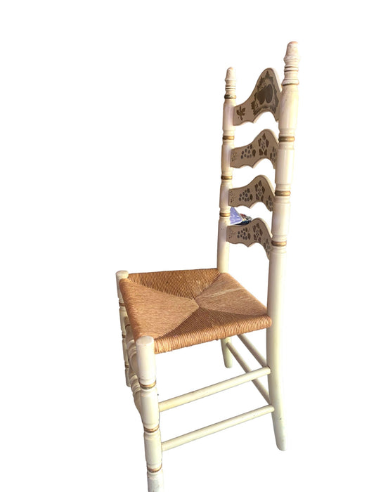 High LadderBack Hitchcock Harvest Hand Painted Style Chair w/ Rush Seating Beige