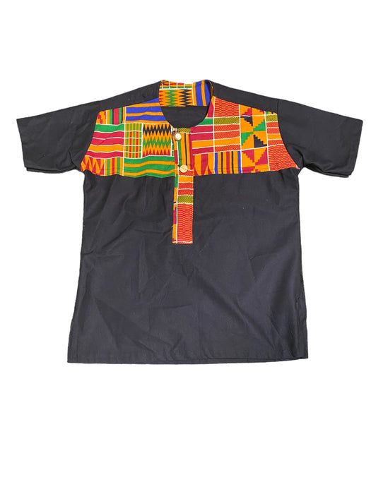 African Traditional Boys Short Sleeve Dashiki Shirt Black (Size: L)