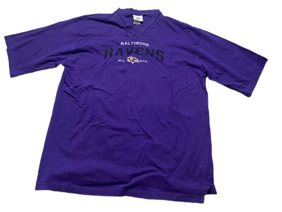 Baltimore Ravens NFL Heavy Cotton V-Neck Embroidered T-Shirt Purple (Size: 2XL)