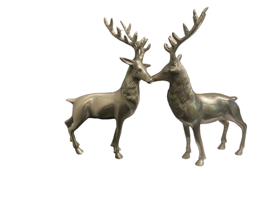 Modern 10" Silver Brass Deer Buck Figurines a Pair