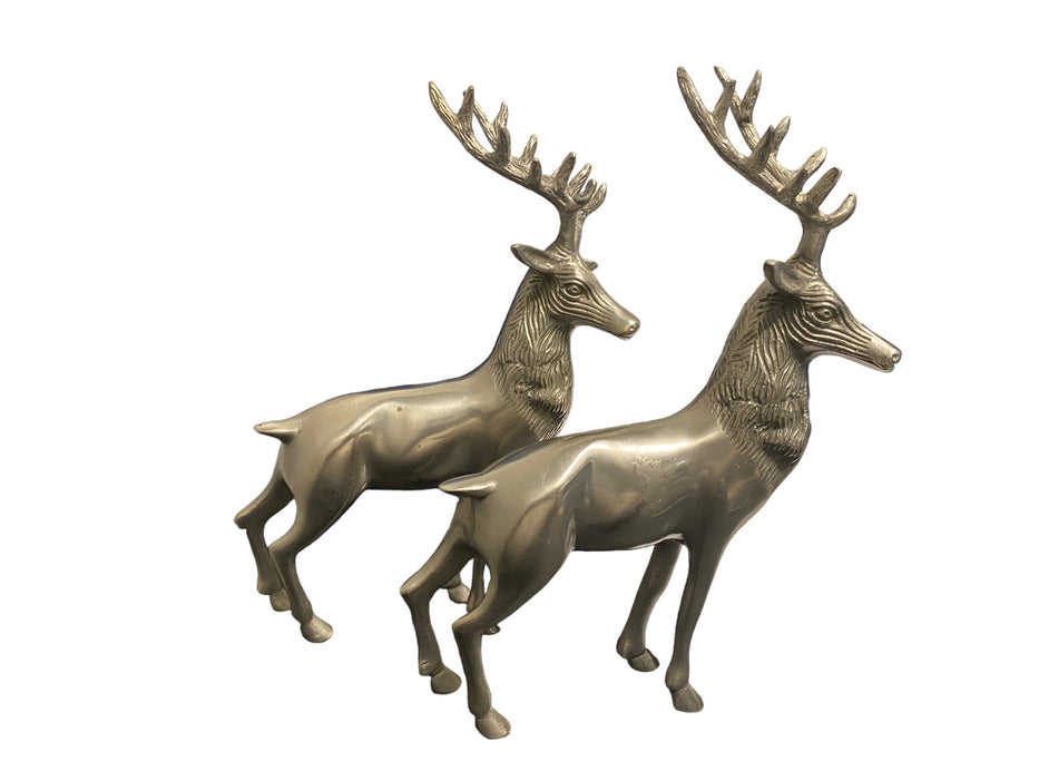 Modern 10" Silver Brass Deer Buck Figurines a Pair