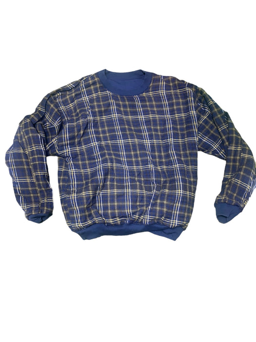 Men's Reversible Solid/Plaid Crew Neck Sweater w/ Pockets Blue (Size: XL)