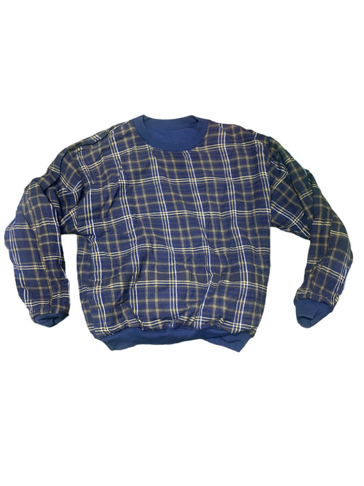 Men's Reversible Solid/Plaid Crew Neck Sweater w/ Pockets Blue (Size: XL)