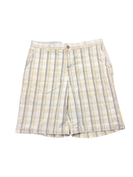 IZOD Classic Fit Plaid Shorts Beige/Yellow Men's (Size: 36)