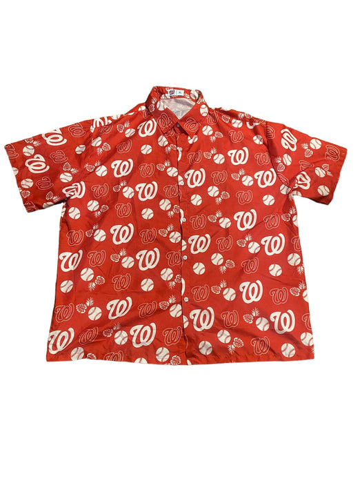 Washington Nationals Hawaiian Style Button Short Sleeve Shirt Red (Size: XL)