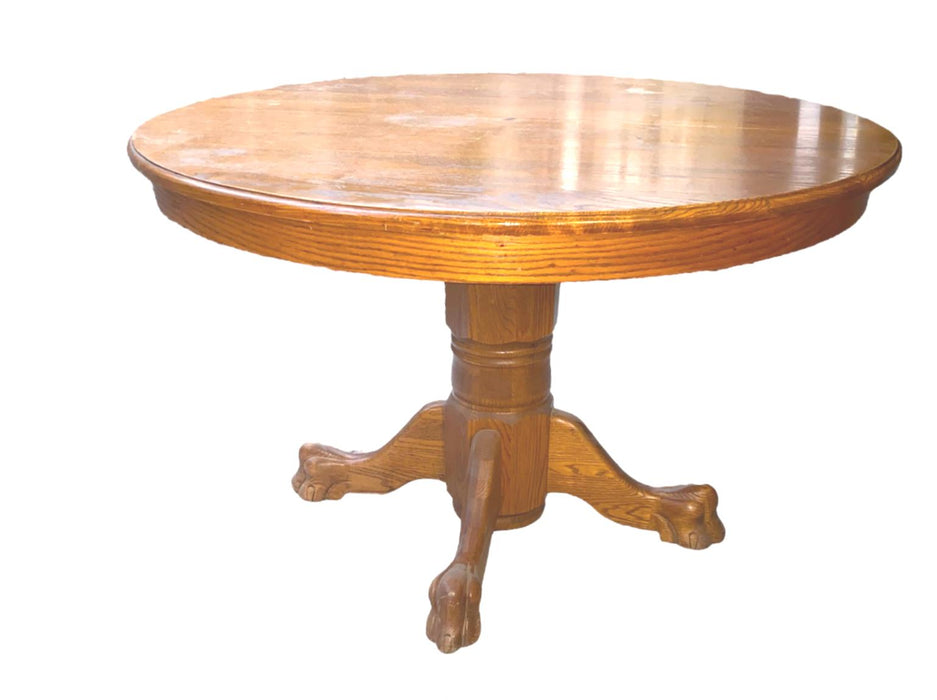 Seely 48" Round Single Solid Oak Pedestal Dining Table with Claw Feet