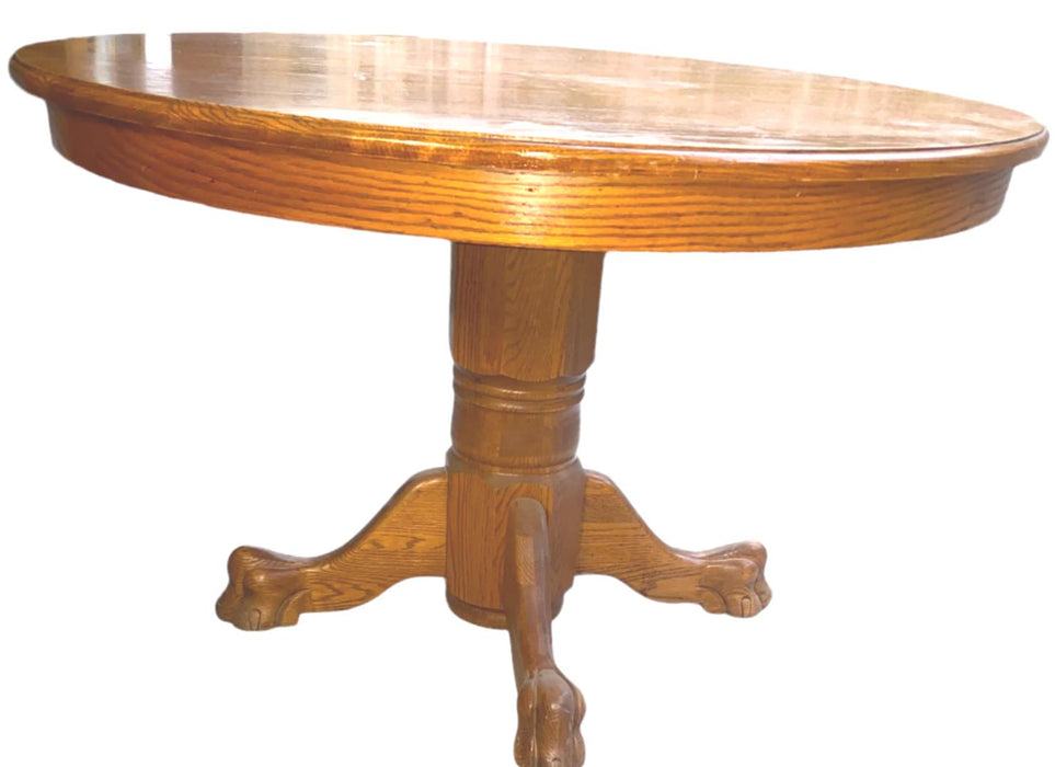 Seely 48" Round Single Solid Oak Pedestal Dining Table with Claw Feet