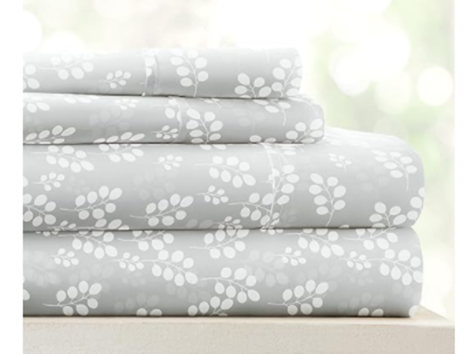 Italian Luxury 4pc. Floral Sheet Set Gray (Size: Cal King)