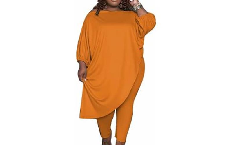 FOEOYO Women's Orange 2 Piece Long Sleeve Slant Shoulder Tracksuit Outfit