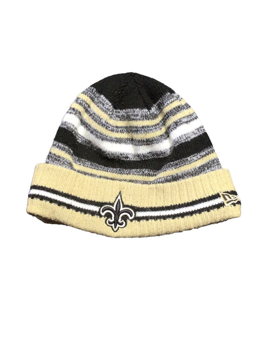 New Orleans Saints NFL Striped Beanie Black/Beige (Size: One Size Fit Most)