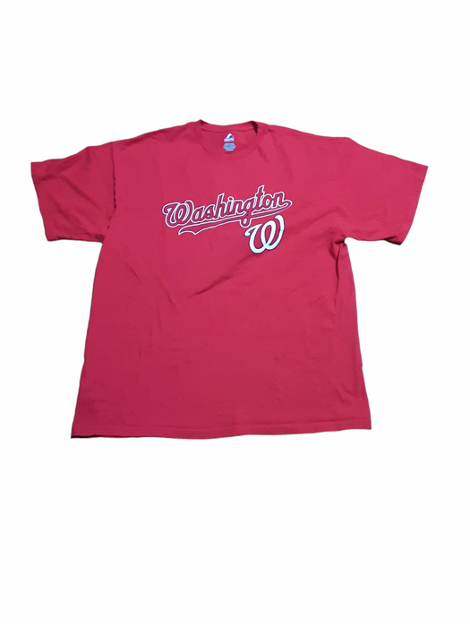 Washington Nationals MLB Majestic Men's #1 Dad T-Shirt Red (Size: 2XL)