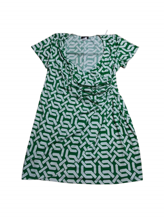 MSK Woman's V-Neck ALine Dress Green/White (Size: 1X)