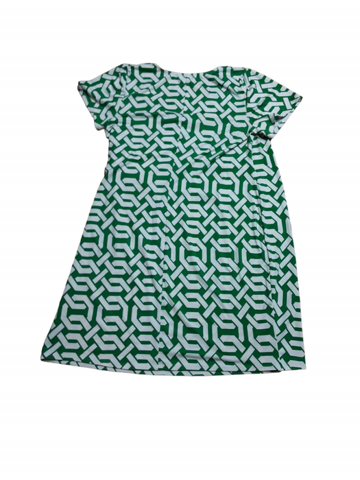 MSK Woman's V-Neck ALine Dress Green/White (Size: 1X)