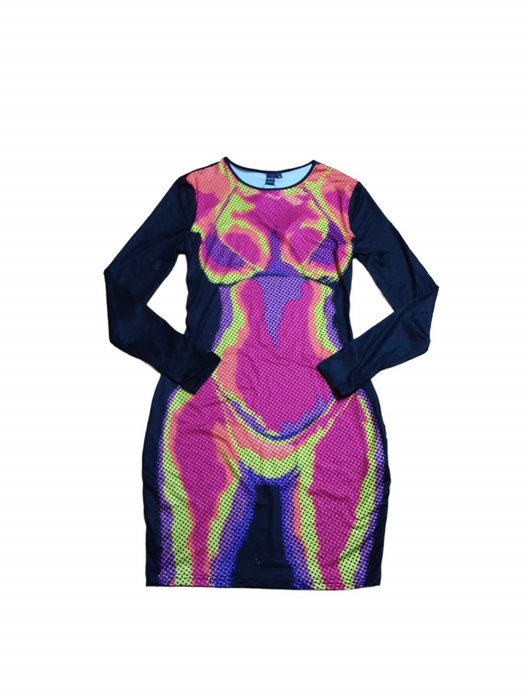 Shein Sexy BodyHeat Print Bodycon Fitted Dress Multicolor (Size: Medium)